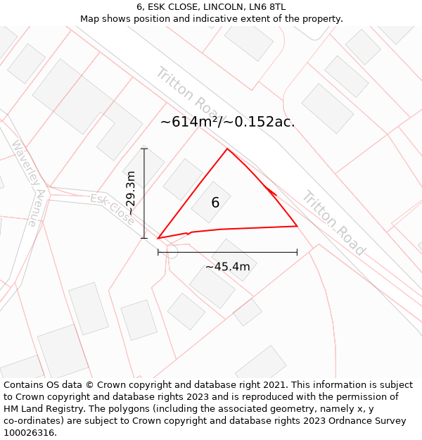 6, ESK CLOSE, LINCOLN, LN6 8TL: Plot and title map