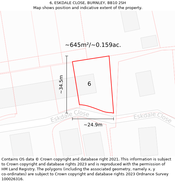 6, ESKDALE CLOSE, BURNLEY, BB10 2SH: Plot and title map