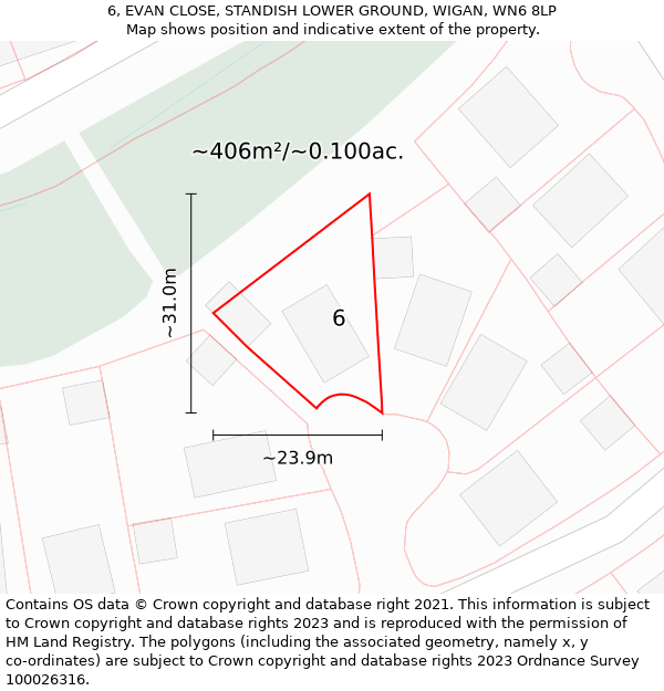 6, EVAN CLOSE, STANDISH LOWER GROUND, WIGAN, WN6 8LP: Plot and title map