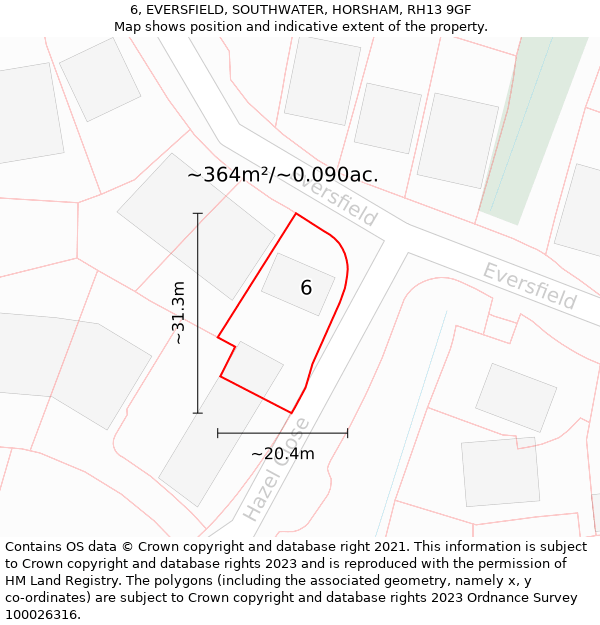 6, EVERSFIELD, SOUTHWATER, HORSHAM, RH13 9GF: Plot and title map