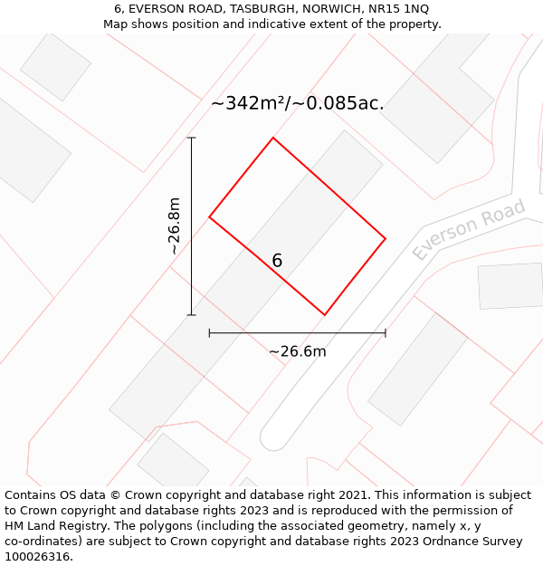 6, EVERSON ROAD, TASBURGH, NORWICH, NR15 1NQ: Plot and title map