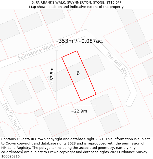 6, FAIRBANKS WALK, SWYNNERTON, STONE, ST15 0PF: Plot and title map