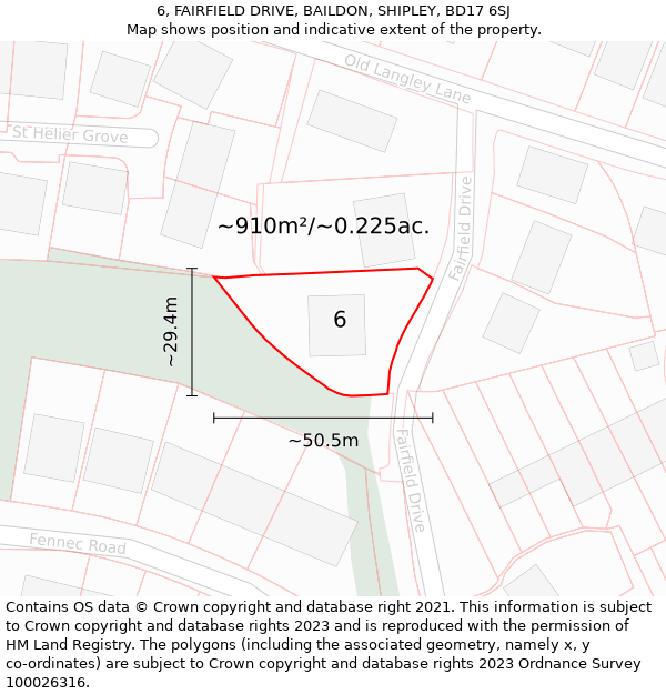 6, FAIRFIELD DRIVE, BAILDON, SHIPLEY, BD17 6SJ: Plot and title map