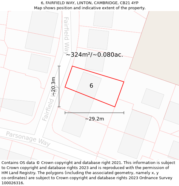 6, FAIRFIELD WAY, LINTON, CAMBRIDGE, CB21 4YP: Plot and title map