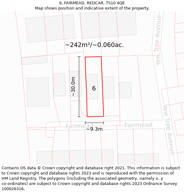 6, FAIRMEAD, REDCAR, TS10 4QE: Plot and title map