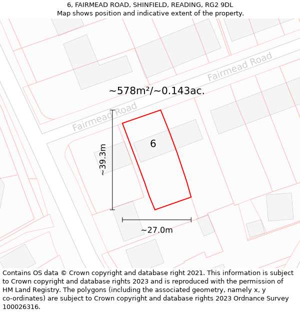 6, FAIRMEAD ROAD, SHINFIELD, READING, RG2 9DL: Plot and title map