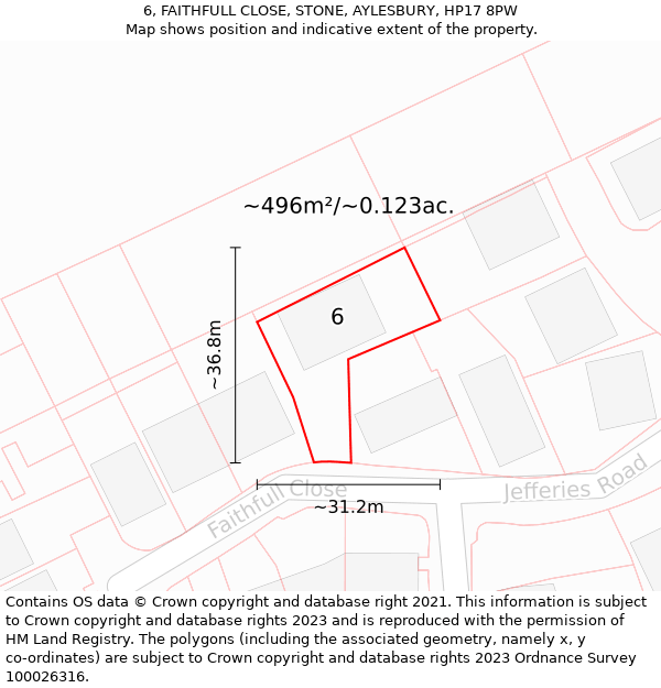 6, FAITHFULL CLOSE, STONE, AYLESBURY, HP17 8PW: Plot and title map