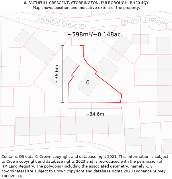 6, FAITHFULL CRESCENT, STORRINGTON, PULBOROUGH, RH20 4QY: Plot and title map