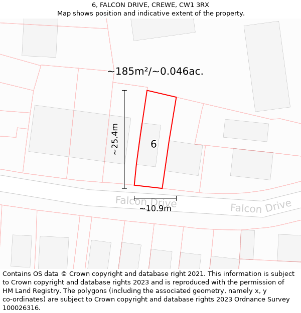 6, FALCON DRIVE, CREWE, CW1 3RX: Plot and title map