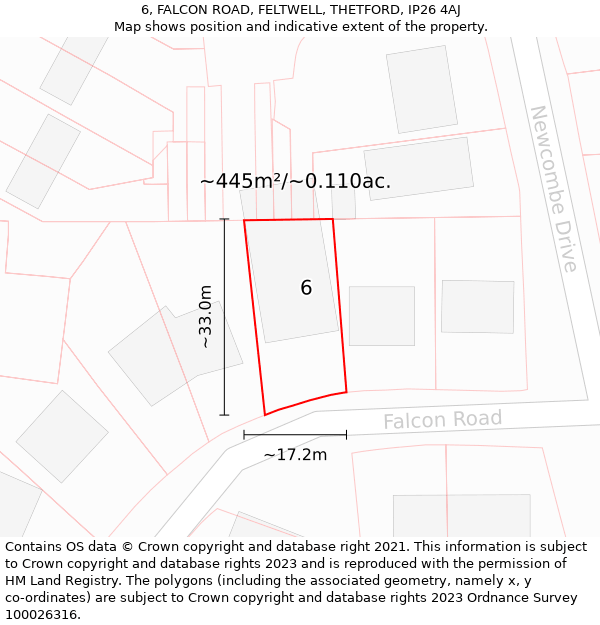 6, FALCON ROAD, FELTWELL, THETFORD, IP26 4AJ: Plot and title map