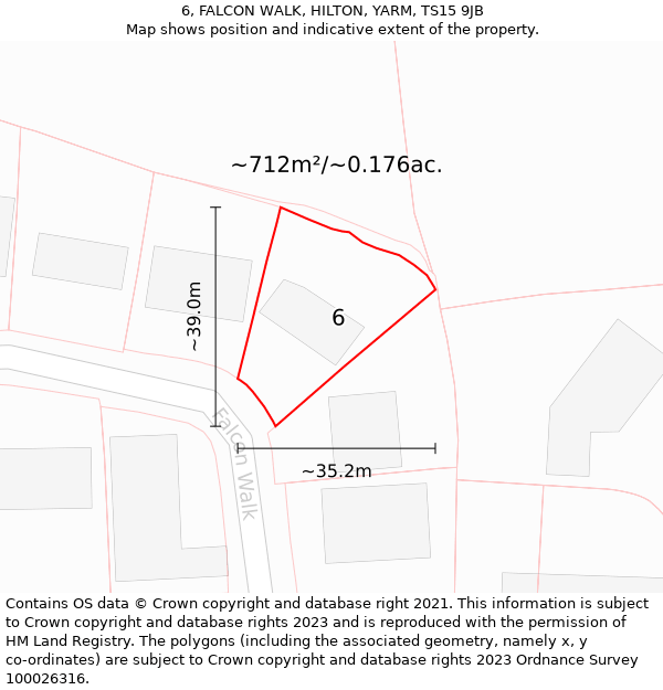 6, FALCON WALK, HILTON, YARM, TS15 9JB: Plot and title map