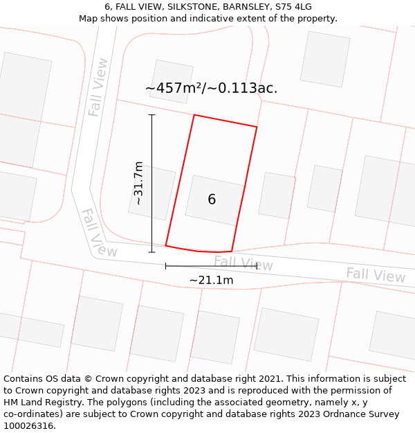 6, FALL VIEW, SILKSTONE, BARNSLEY, S75 4LG: Plot and title map