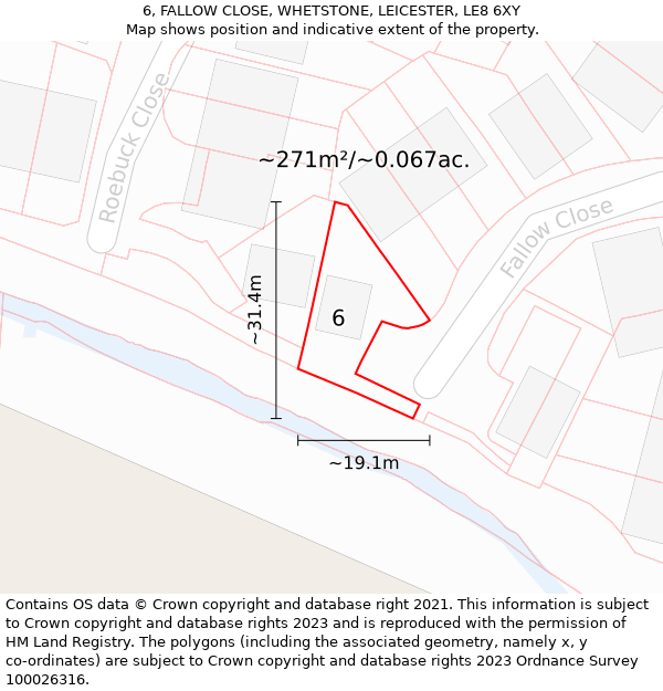 6, FALLOW CLOSE, WHETSTONE, LEICESTER, LE8 6XY: Plot and title map