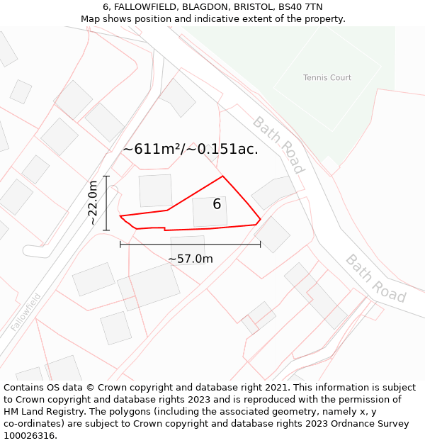 6, FALLOWFIELD, BLAGDON, BRISTOL, BS40 7TN: Plot and title map