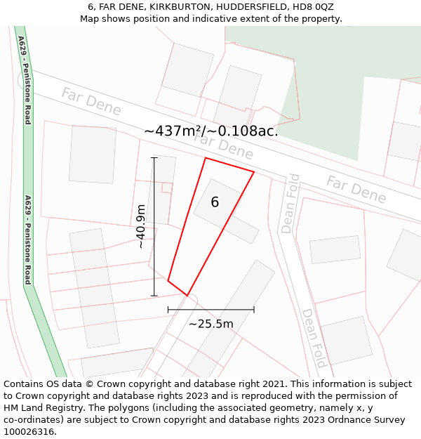 6, FAR DENE, KIRKBURTON, HUDDERSFIELD, HD8 0QZ: Plot and title map