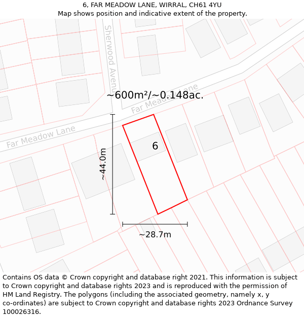 6, FAR MEADOW LANE, WIRRAL, CH61 4YU: Plot and title map