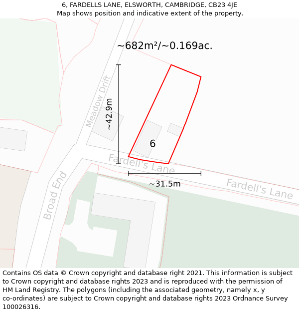 6, FARDELLS LANE, ELSWORTH, CAMBRIDGE, CB23 4JE: Plot and title map