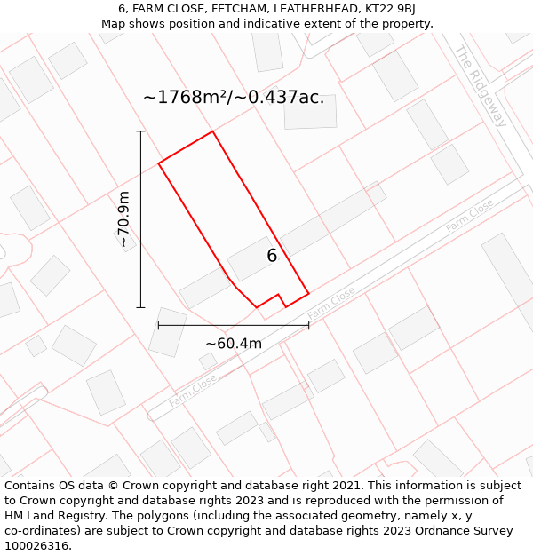 6, FARM CLOSE, FETCHAM, LEATHERHEAD, KT22 9BJ: Plot and title map