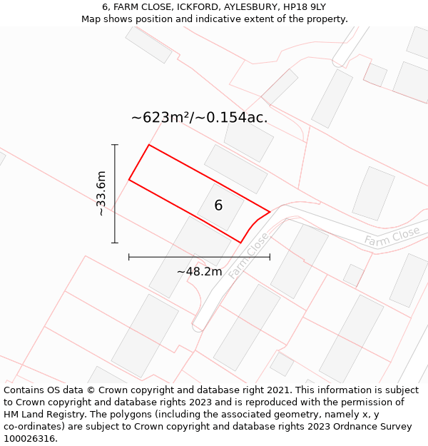 6, FARM CLOSE, ICKFORD, AYLESBURY, HP18 9LY: Plot and title map