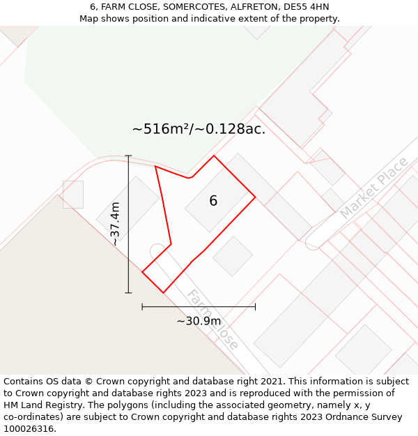 6, FARM CLOSE, SOMERCOTES, ALFRETON, DE55 4HN: Plot and title map