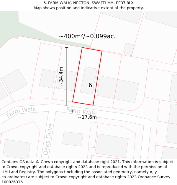 6, FARM WALK, NECTON, SWAFFHAM, PE37 8LX: Plot and title map