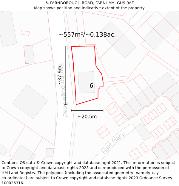 6, FARNBOROUGH ROAD, FARNHAM, GU9 9AE: Plot and title map