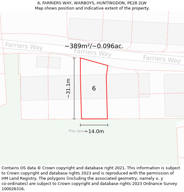 6, FARRIERS WAY, WARBOYS, HUNTINGDON, PE28 2LW: Plot and title map