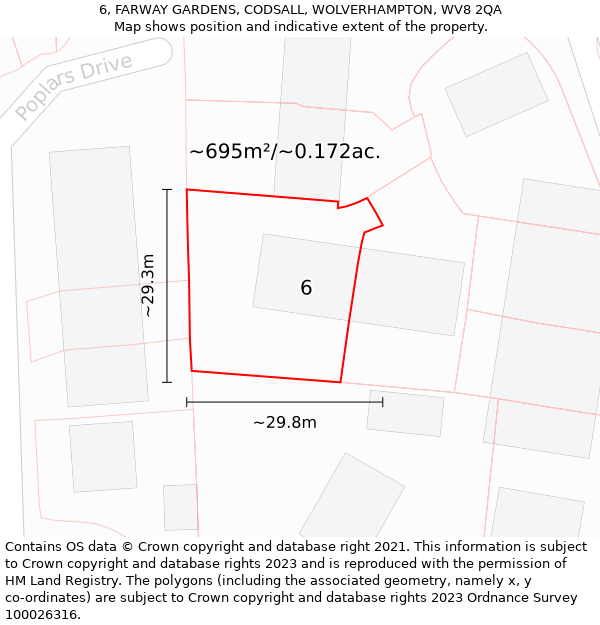 6, FARWAY GARDENS, CODSALL, WOLVERHAMPTON, WV8 2QA: Plot and title map