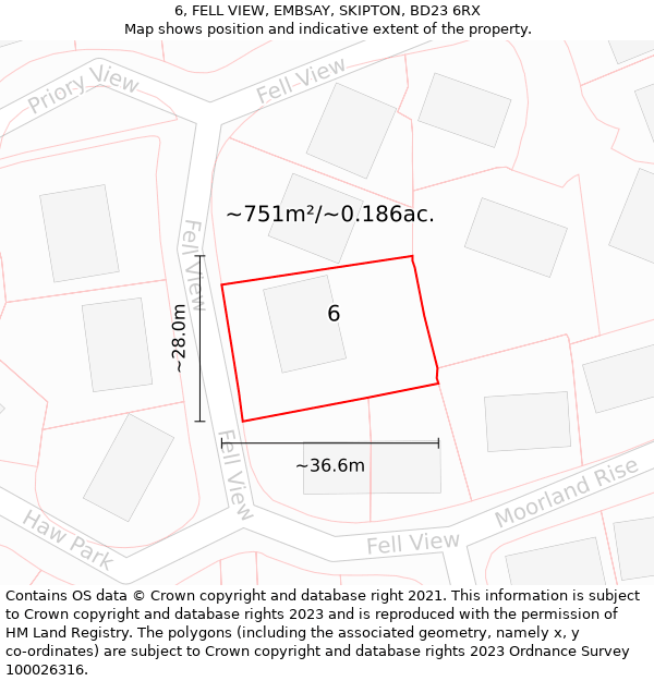 6, FELL VIEW, EMBSAY, SKIPTON, BD23 6RX: Plot and title map