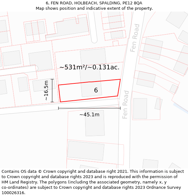 6, FEN ROAD, HOLBEACH, SPALDING, PE12 8QA: Plot and title map