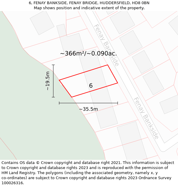 6, FENAY BANKSIDE, FENAY BRIDGE, HUDDERSFIELD, HD8 0BN: Plot and title map