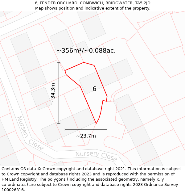 6, FENDER ORCHARD, COMBWICH, BRIDGWATER, TA5 2JD: Plot and title map