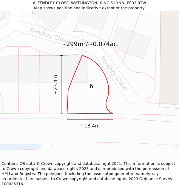 6, FENDLEY CLOSE, WATLINGTON, KING'S LYNN, PE33 0TW: Plot and title map