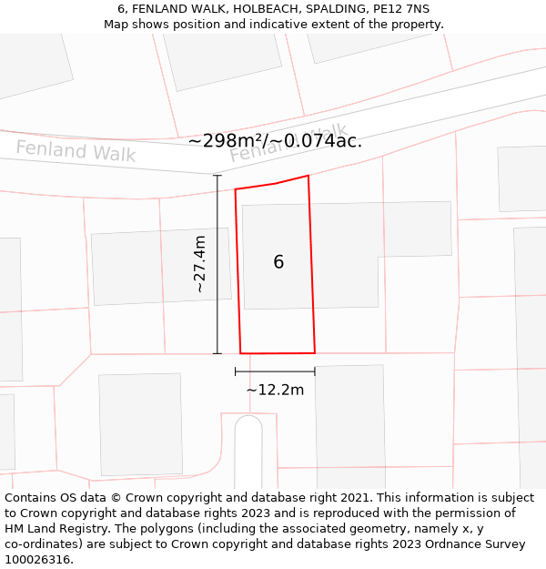 6, FENLAND WALK, HOLBEACH, SPALDING, PE12 7NS: Plot and title map