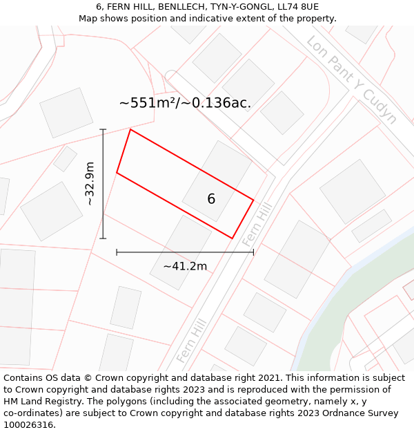6, FERN HILL, BENLLECH, TYN-Y-GONGL, LL74 8UE: Plot and title map