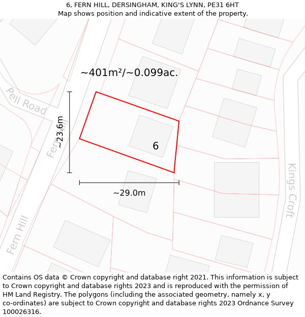 6, FERN HILL, DERSINGHAM, KING'S LYNN, PE31 6HT: Plot and title map