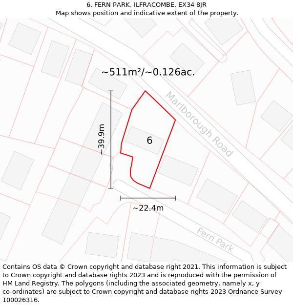 6, FERN PARK, ILFRACOMBE, EX34 8JR: Plot and title map