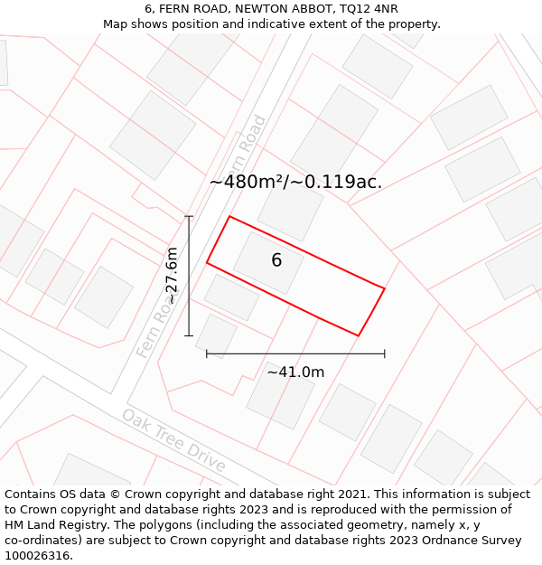 6, FERN ROAD, NEWTON ABBOT, TQ12 4NR: Plot and title map