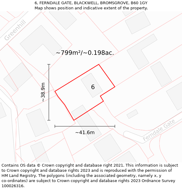 6, FERNDALE GATE, BLACKWELL, BROMSGROVE, B60 1GY: Plot and title map