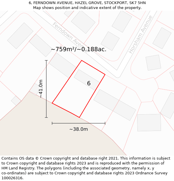 6, FERNDOWN AVENUE, HAZEL GROVE, STOCKPORT, SK7 5HN: Plot and title map