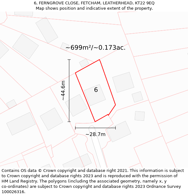 6, FERNGROVE CLOSE, FETCHAM, LEATHERHEAD, KT22 9EQ: Plot and title map