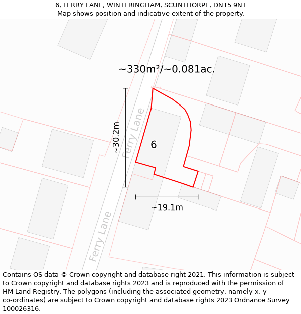 6, FERRY LANE, WINTERINGHAM, SCUNTHORPE, DN15 9NT: Plot and title map