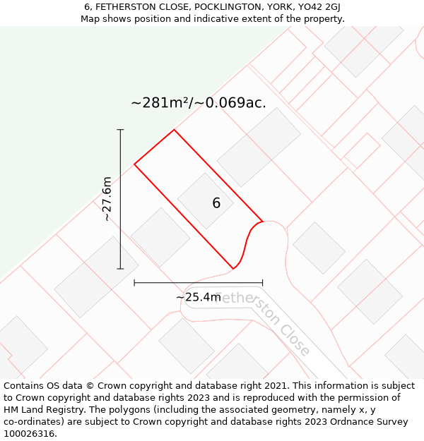6, FETHERSTON CLOSE, POCKLINGTON, YORK, YO42 2GJ: Plot and title map