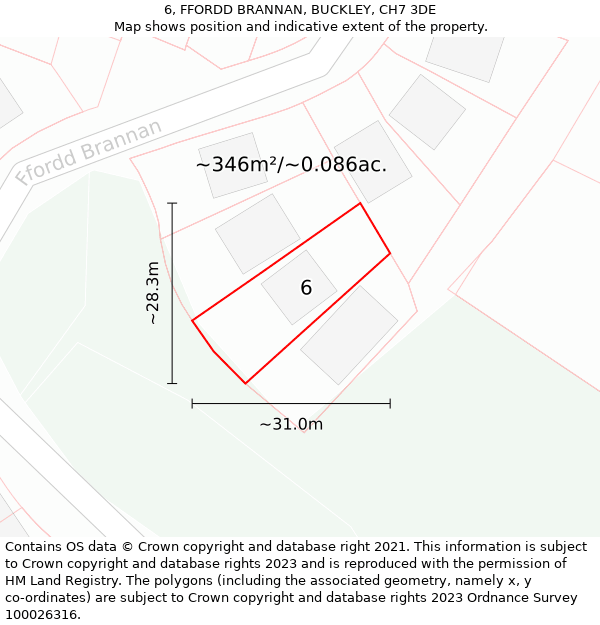 6, FFORDD BRANNAN, BUCKLEY, CH7 3DE: Plot and title map