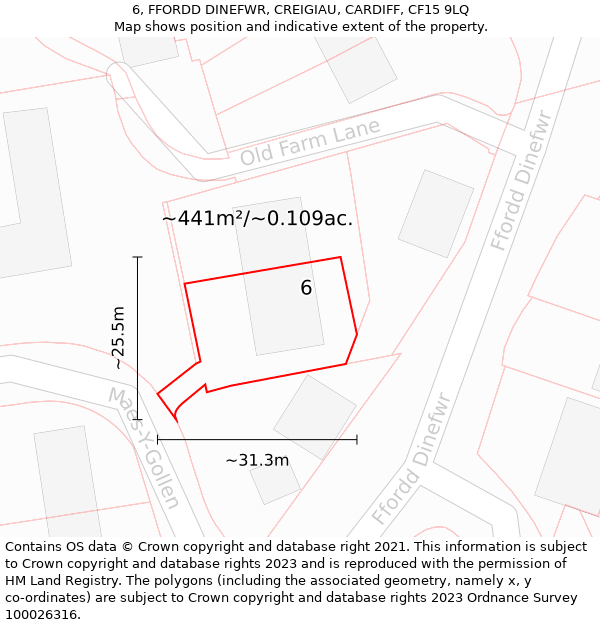 6, FFORDD DINEFWR, CREIGIAU, CARDIFF, CF15 9LQ: Plot and title map