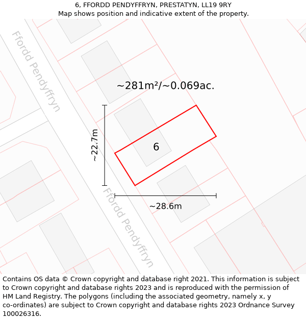 6, FFORDD PENDYFFRYN, PRESTATYN, LL19 9RY: Plot and title map