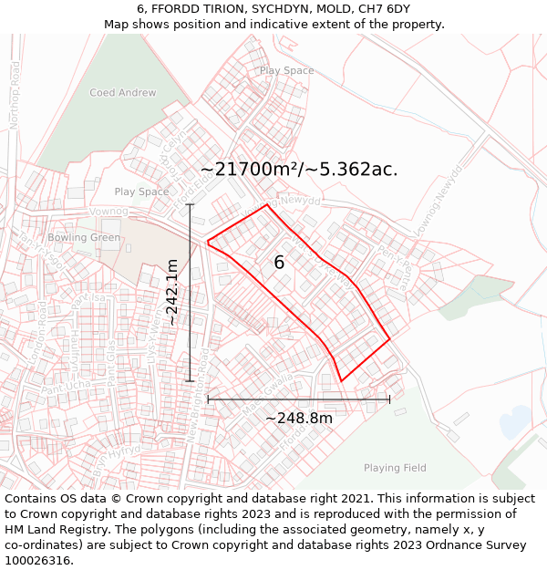 6, FFORDD TIRION, SYCHDYN, MOLD, CH7 6DY: Plot and title map