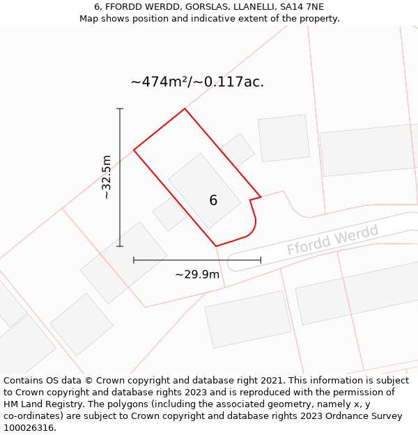 6, FFORDD WERDD, GORSLAS, LLANELLI, SA14 7NE: Plot and title map