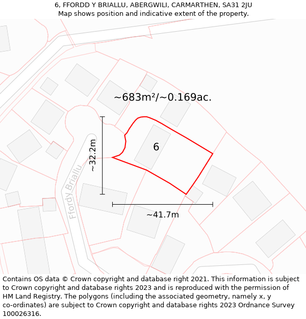 6, FFORDD Y BRIALLU, ABERGWILI, CARMARTHEN, SA31 2JU: Plot and title map