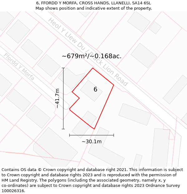 6, FFORDD Y MORFA, CROSS HANDS, LLANELLI, SA14 6SL: Plot and title map